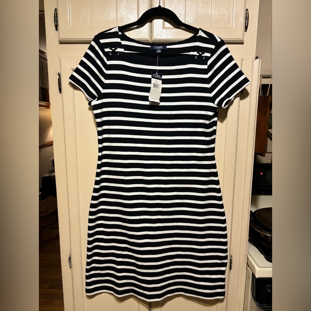 Chaps Navy and White Striped Dress NWT NEW size L